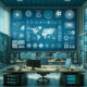 This digital image showcases a high-tech control room equipped with advanced IT elements, designed to reflect the benefits of outsourcing IT infrastructure managed services.